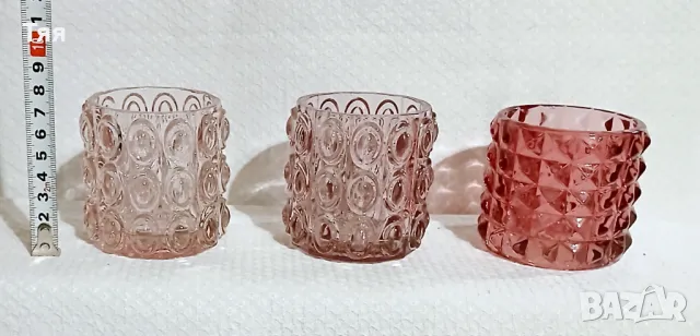 Свещници розово стъкло , снимка 6 - Декорация за дома - 50261078