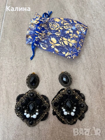 ЧИСТО НОВИ Ръчно изработени обеци в черно , снимка 2 - Обеци - 50592812