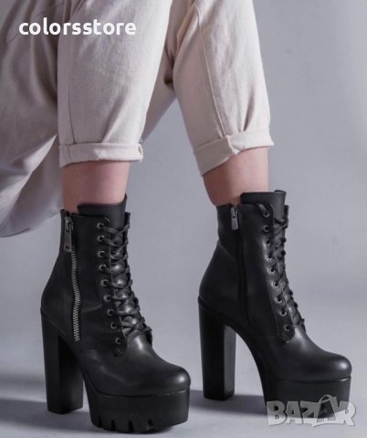 Боти на ток - черна кожа с черно ходило - BT13, снимка 2 - Дамски боти - 35677971