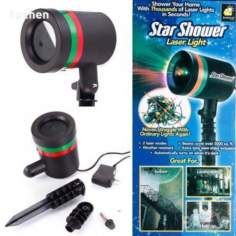 Лазер прожектор Star Shower с движещи се 2 цвята точки, снимка 1 - Декорация за дома - 27191606