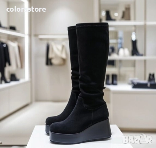 Ботуши на платформа - черен велур - 156K 