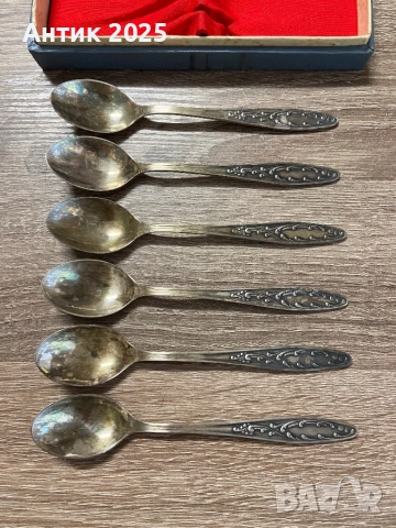 Комплект чаени лъжички в кутия (6 броя), снимка 4 - Антикварни и старинни предмети - 52409236