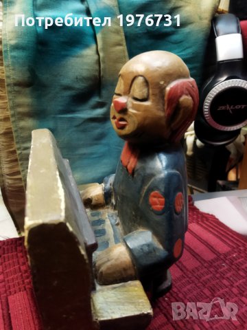 Стара дървена Статуетка, фигура на Клоун свирещ на пияно, снимка 2 - Статуетки - 43587066