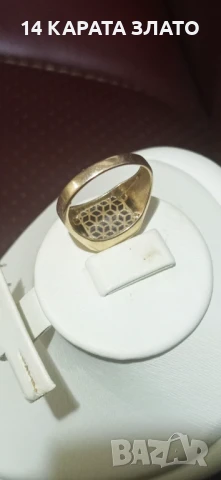 Златен пръстен,14 карата злато,пръстен с черен камък, снимка 5 - Пръстени - 47732711