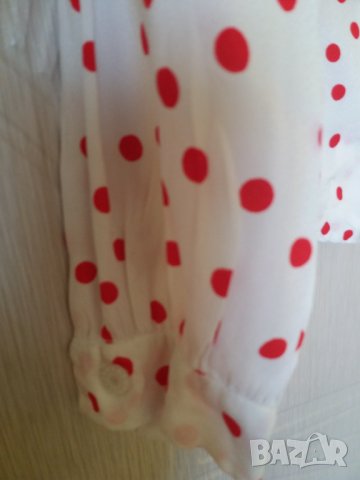 Тънка риза коприна бяла на червени точки с панделка, снимка 4 - Ризи - 33345899
