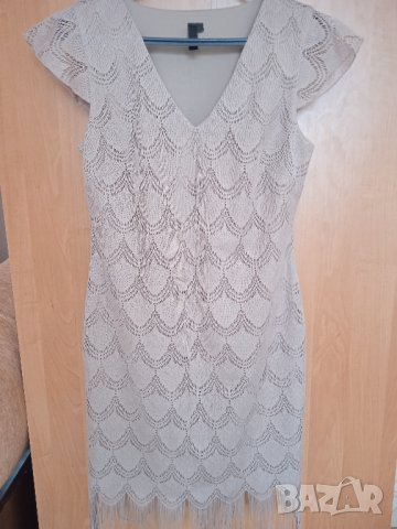 Бежова рокля с ресни, снимка 2 - Рокли - 43157904