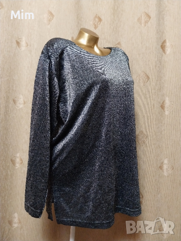 44/46 Блуза / туника /с дълъг ръкав от сребрист тънък брокат , снимка 7 - Туники - 44889402