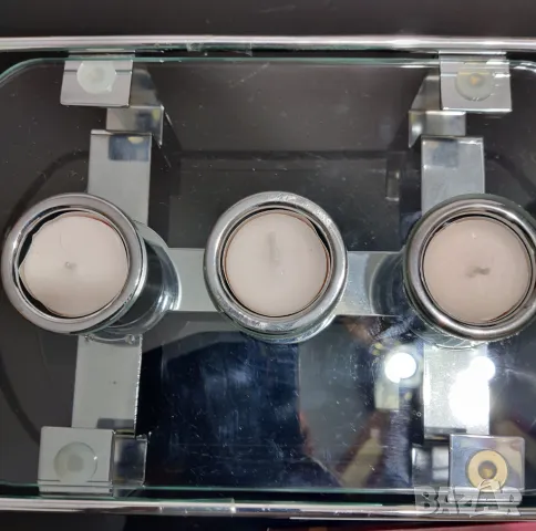 Стъклен свещник за 3 чаени свещи , снимка 3 - Декорация за дома - 48351797