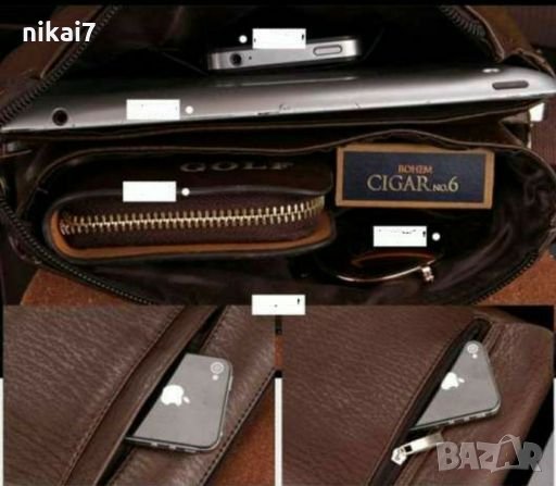 мъжка чанта кожена с презрамка за през гърди шах мат черна, снимка 11 - Чанти - 28036004