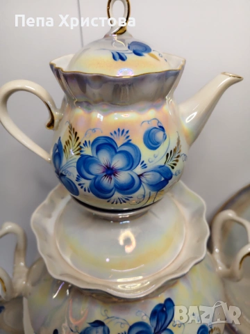Сервиз за чай от украински порцелан Коростенский завод, снимка 3 - Сервизи - 53579043