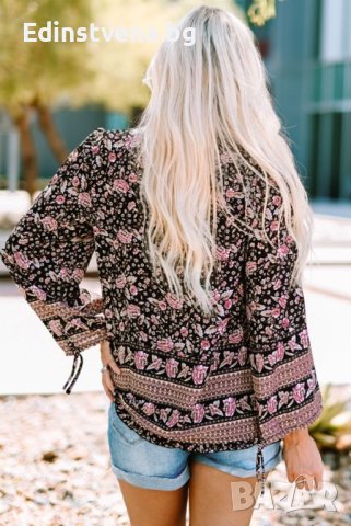 Дамска блуза с дълъг ръкав и флорален принт, снимка 4 - Блузи с дълъг ръкав и пуловери - 40456142