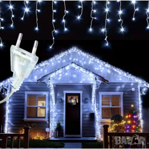 Коледна украса LED ресни 12 метра – водоустойчива инсталация с 8 режима на светене, снимка 4 - Лед осветление - 52434598