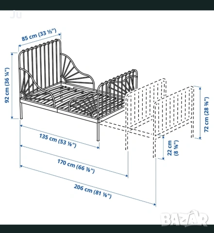 легла за детска стая Икея Minnen, снимка 4 - Мебели за детската стая - 53588328