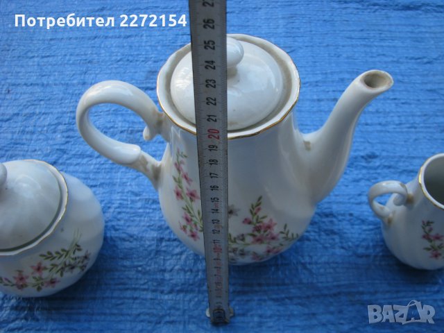 Ретро порцеланов чайник каничка захарница и 2 чаши, снимка 6 - Антикварни и старинни предмети - 33481946