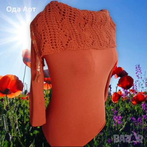 Блузата с плетен детал, вискоза, снимка 4 - Блузи с дълъг ръкав и пуловери - 50724937