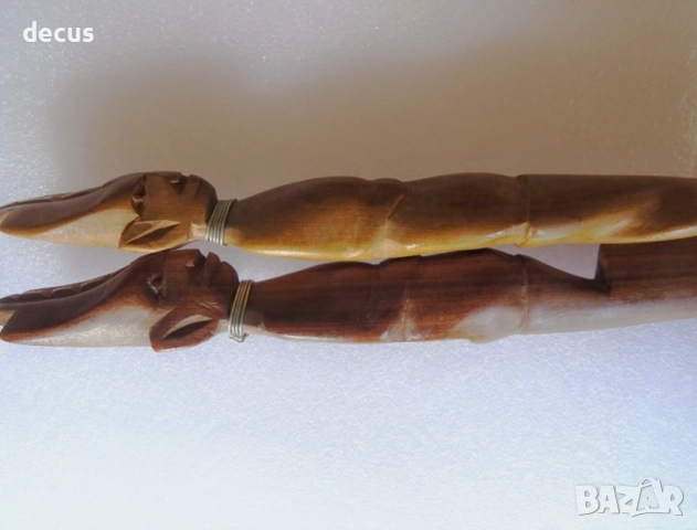Африкански ръчно резбовани глави на нож и вилица - дървени, снимка 2 - Антикварни и старинни предмети - 51456671