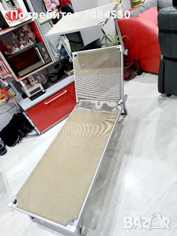 Алуминиев шезлонг със сенник 187/62см, снимка 7 - Градински мебели, декорация  - 49700472