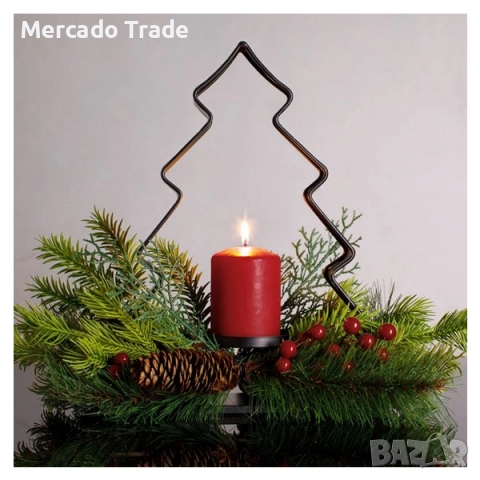 Коледен венец с поставка за свещ Mercado Trade, Метал, Елха