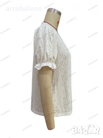 Дамска едноцветна риза с V-образно деколте и къс ръкав, снимка 7 - Ризи - 39887634