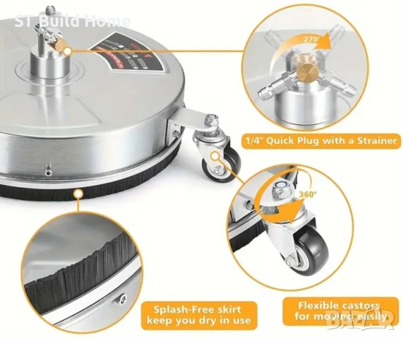 Професионална приставка за почистване на повърхности – 14" | 4000 PSI | Неръждаема стомана, снимка 3 - Парочистачки и Водоструйки - 51287069