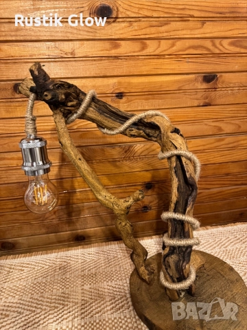 Настолна ръчно изработена рустик лампа, снимка 2 - Настолни лампи - 52268718