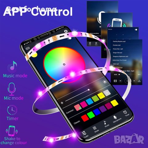 LED лента Bluetooth TV LED светлина за 85-100 инча RGB 5050, 7,5 m,Синхронизиране с музика, снимка 5 - Лед осветление - 43359598