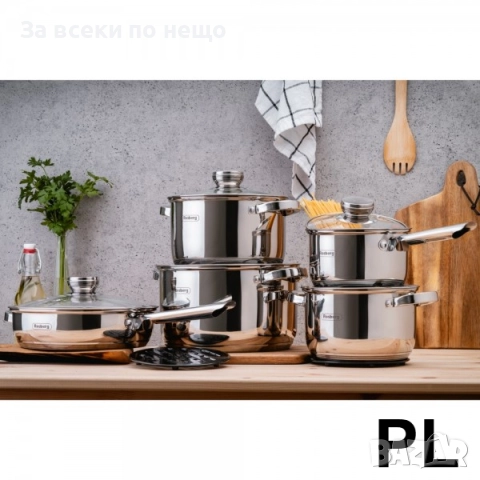 Комплект съдове Rosberg R51210L12BM, 12 части Код P1768, снимка 8 - Съдове за готвене - 53001592