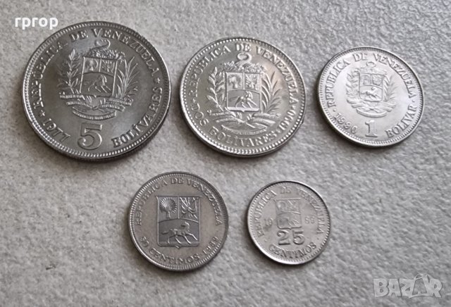 Монети. Венецуела . Лот .  Боливари. 5 бройки. 1977 - 1990 година.