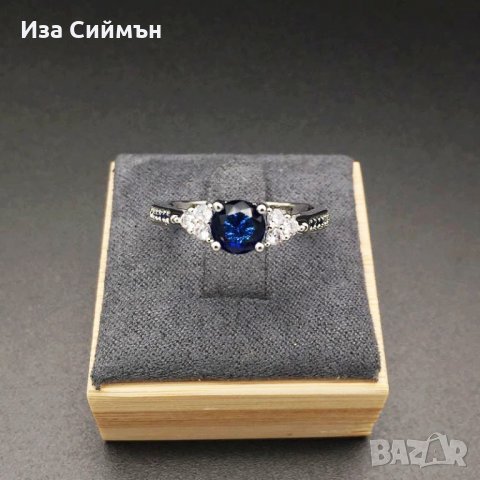 Сребърен пръстен със син сапфир, снимка 2 - Пръстени - 34907350