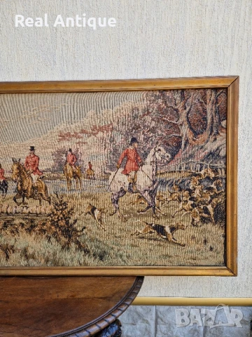 Прекрасен стар белгийски антикварен гоблен , снимка 4 - Антикварни и старинни предмети - 51083238