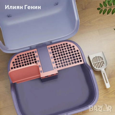 PawHut Кутия за котешка тоалетна с капак и лъжичка, Лесна за почистване, Заключваща се, Лилава, снимка 7 - За котки - 50479936