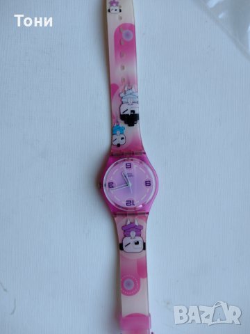 Часовник SWATCH AG 2003 Woman In Pink Clear & Silver Casual Quartz Watch Flower Charm, снимка 8 - Детски - 35495160