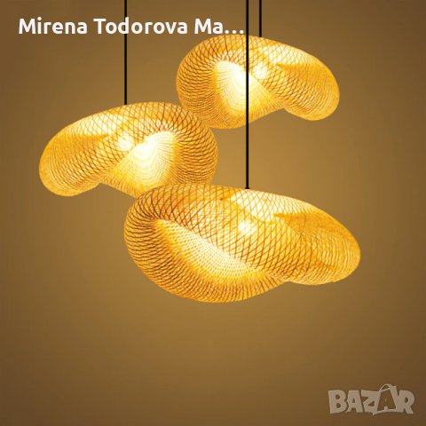 Намален с 20 лв. Винтидж бамбуков полилей лампа висулка плетено осветление за домашен декор, снимка 5 - Лампи за таван - 36909772