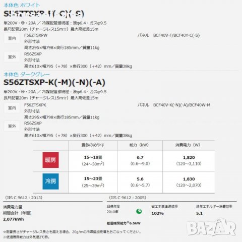 Японски Климатик DAIKIN Risora S56ZTSXP(F) White F56ZTSXP(F)  + R56ZSXP  200V･18000 BTU, снимка 10 - Климатици - 23535740