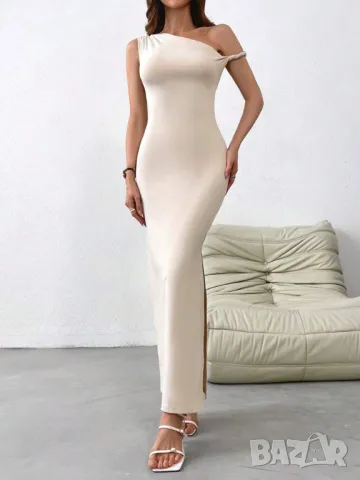 Дълга рокля в кайсиев цвят 🥥, снимка 4 - Рокли - 49236252