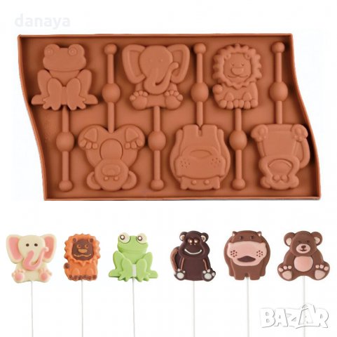 2049 Силиконова форма за близалки животинки, 6 гнезда