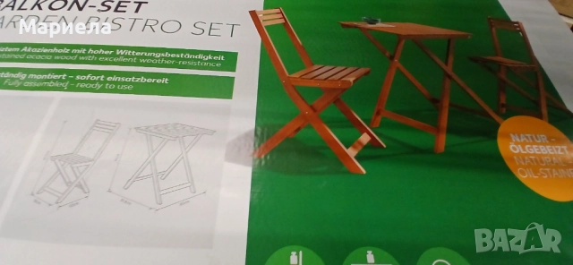 Комплект Маса с 2 Стола / Акациева Дървесина, снимка 3 - Други стоки за дома - 51440747