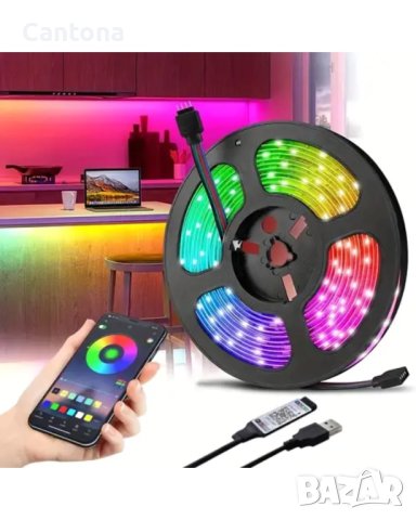 2 метра лента RGB LED 5050, дистанционно, APP - Android/iOS, многоцветна, снимка 2 - Лед осветление - 43329259