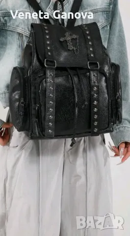 Черна раница от екокожа , снимка 3 - Раници - 48027988