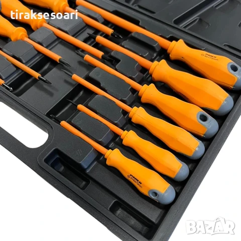Комплект Изолирани Отвертки 11 бр. – Плоски и Кръстати, снимка 2 - Отвертки - 50812416
