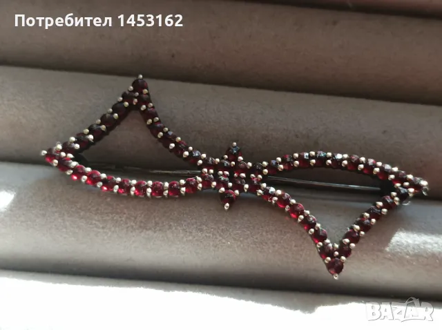 Старинна сребърна брошка с гранати , снимка 3 - Други - 48555505