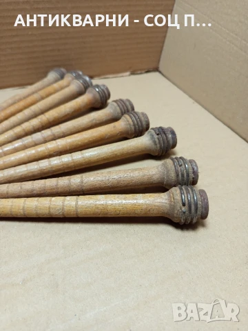 Комплект Соц Стари Дървени Пера Шпиндели Бобини 9бр., снимка 2 - Антикварни и старинни предмети - 50553921