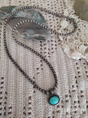 Старо сребърно колие с тюркоаз, снимка 7 - Колиета, медальони, синджири - 52631501