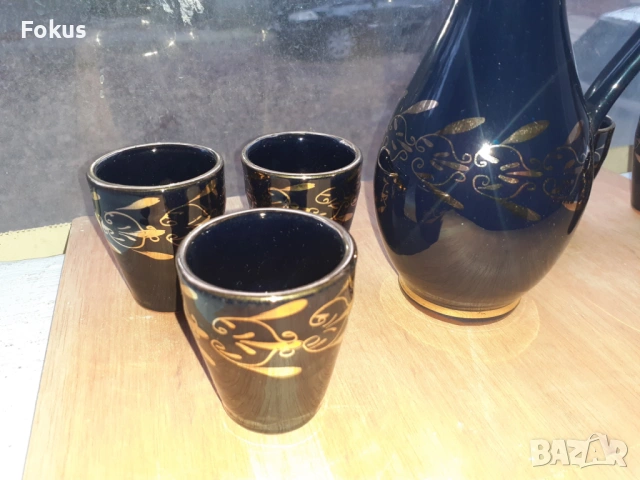 Сервиз за греяна ракия глазирана троянска керамика позлата, снимка 7 - Антикварни и старинни предмети - 53445407