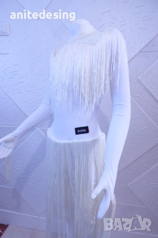 Бяла рокля с ресни за латино танци, снимка 1