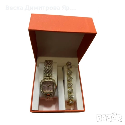 Комплект часовник + гривна – Луксозен стил с камъни, снимка 3 - Бижутерийни комплекти - 50886582