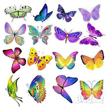 50 бр Пеперуди самозалепващи лепенки стикери за украса декор картонена торта и др, снимка 3 - Други - 33376239