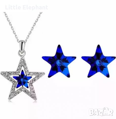 Sale Колие с ланче,австрийски кристали,"Stars",dark blue/Обеци"Stars",dark blue/нови, снимка 1 - Обеци - 35375657