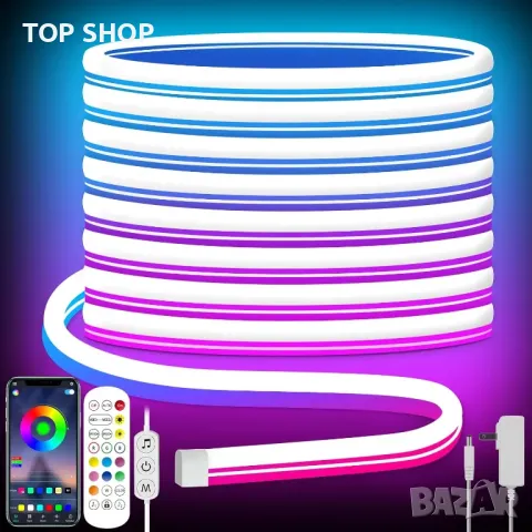 Tyute LED неонова лента, 5m RGB, дистанционно, APP, водоустойчива гъвкава 24V