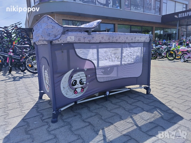 LORELLI Детска кошара на 2 нива с повивалник MOONLIGHT сив